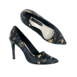 Alice + Olivia Dina Botanical print Humming bird pums Silettos Art to wear Sz 7
